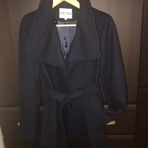 Reiss navy blue wool coat size S